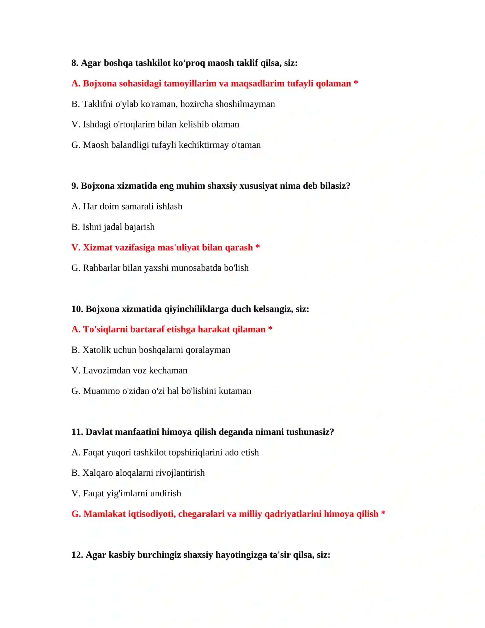 Bojxona ishiga kirish imtihon testlari 4