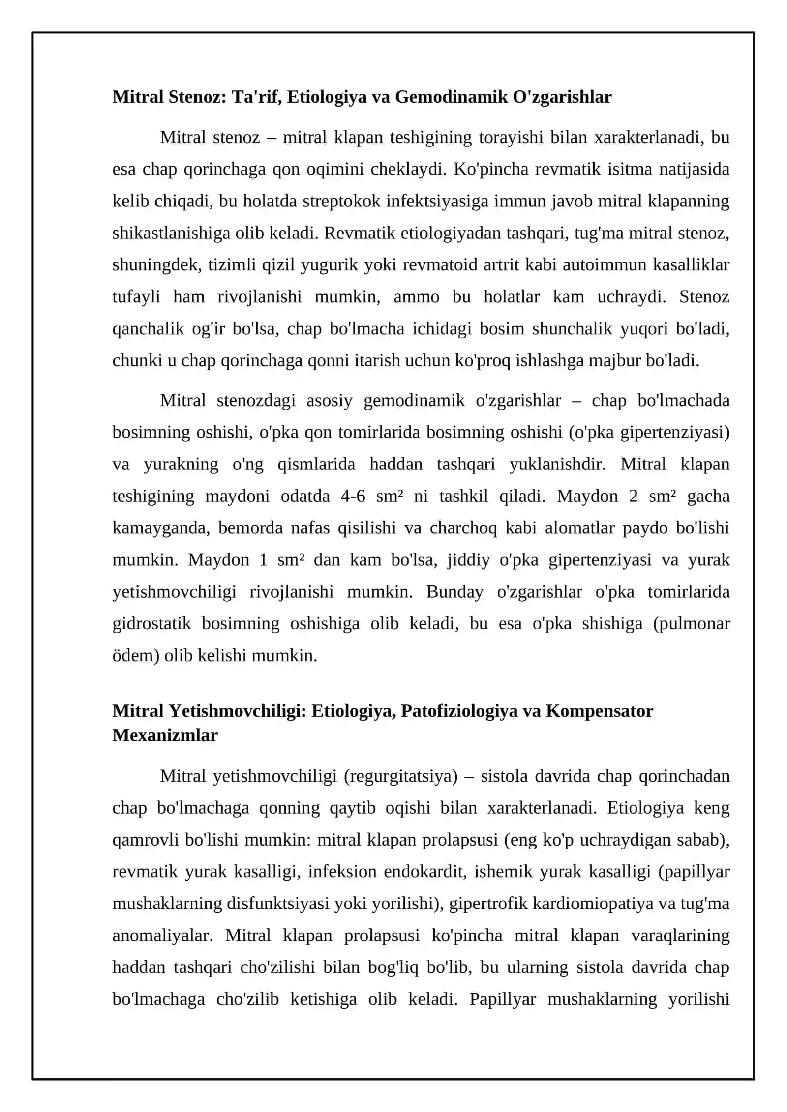 Yurak-qon tomir tizimi nuqsonlari: Mitral teshik torayishi, mitral qopqoqlar yetishmovchiligi 4