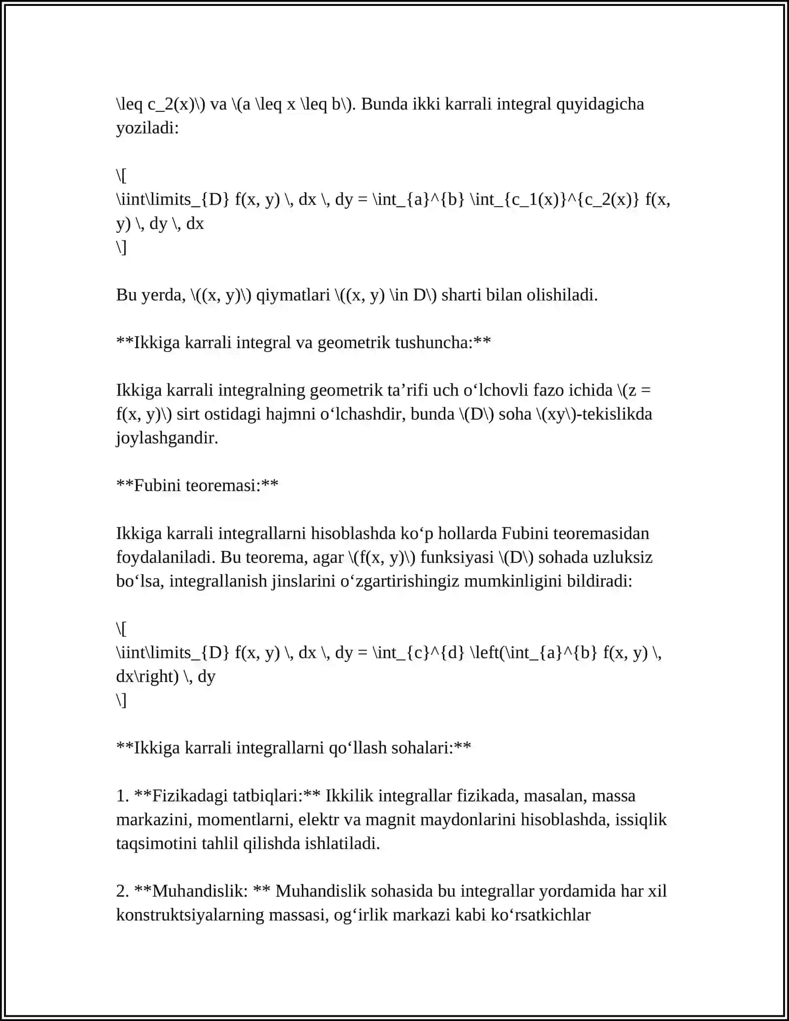 IKKI KARRALI INTEGRALLAR VA ULARNI HISOBLASH 4