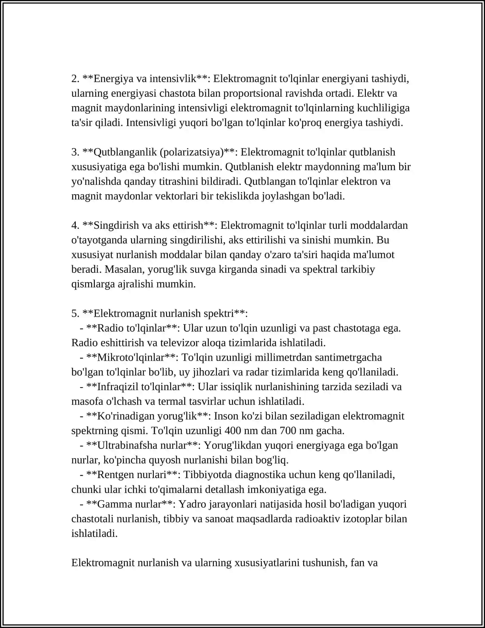 Elektromagnit To'lqinlar va Ularning Xususiyatlari 4