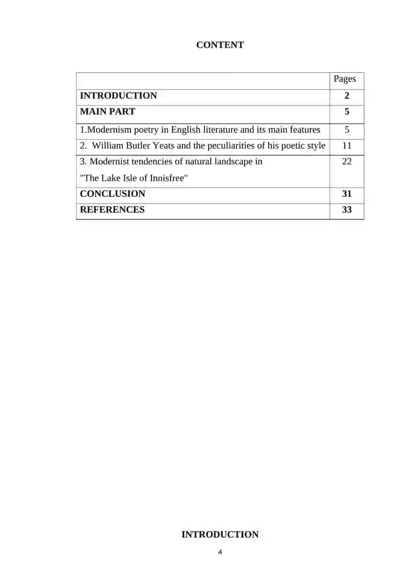 Course paper - William Butler Yeats` poetry in "The Lake Isle of Innisfree" 4
