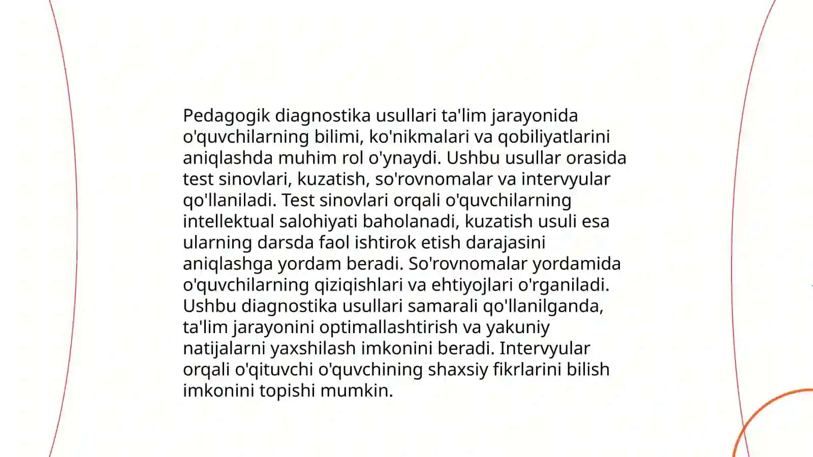 Diagnostikani o'tkazishning - tashkiliy pedagogik asoslari 4