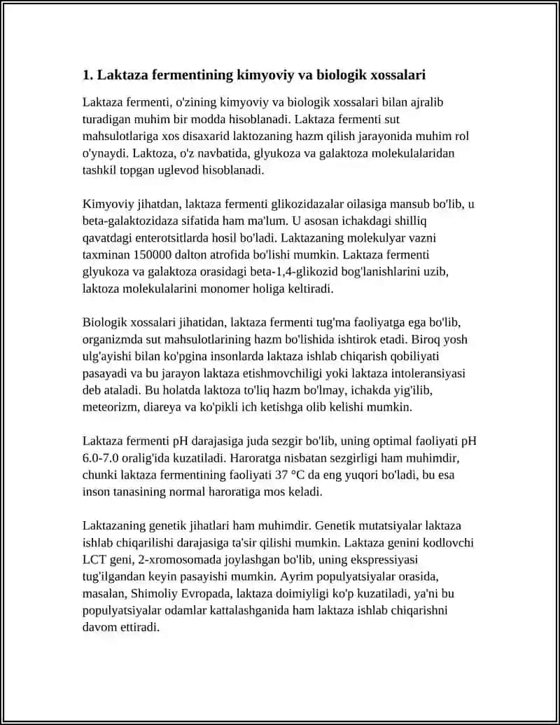 LAKTAZADAN LAKTOZASIZ MAHSULOTLAR ISHLAB CHIQARISH TEXNOLOGIYASI 4
