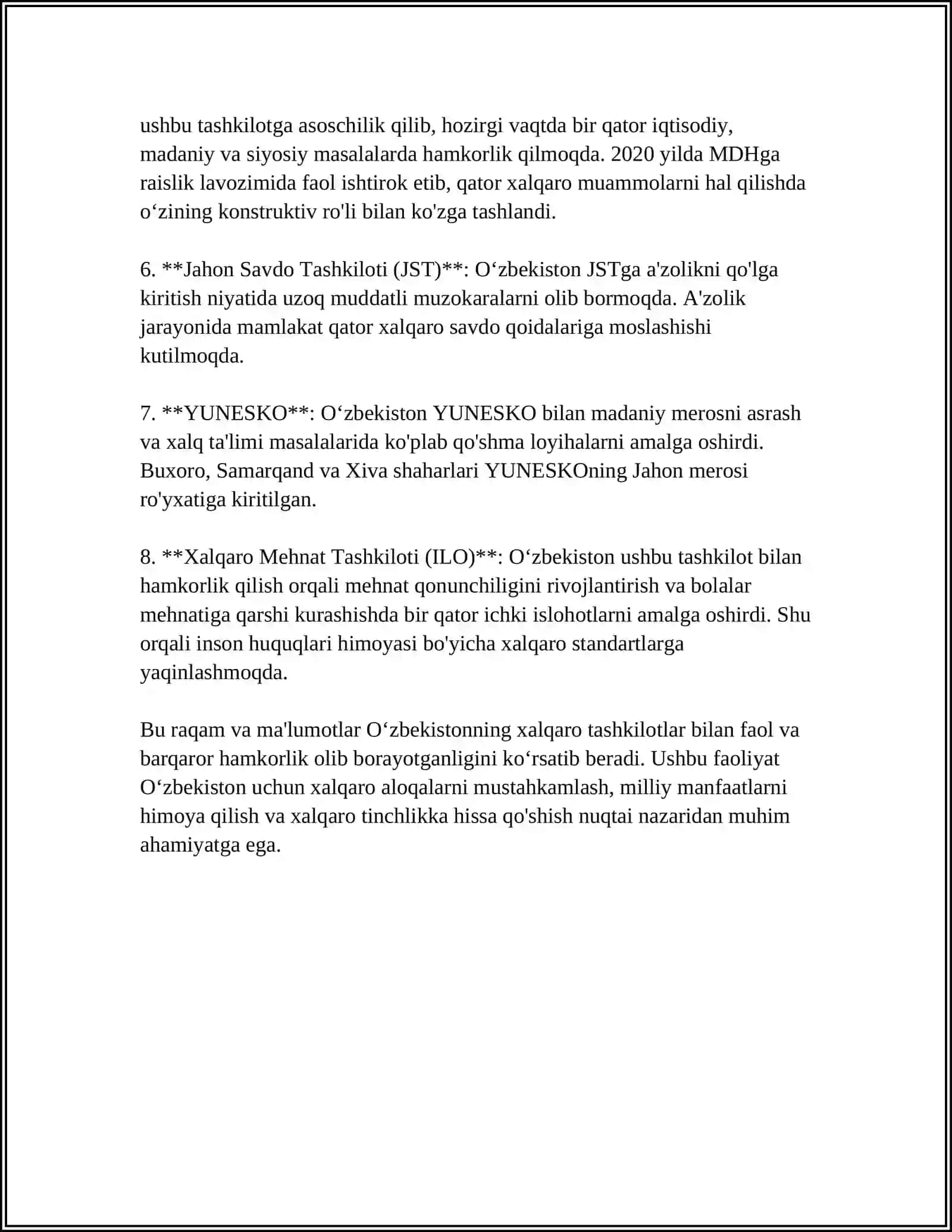 OZBEKISTANNIN XALIQ ARALIQ SHOLKEMLER MENEN SHERIKLIK BAYLANISLARI 4