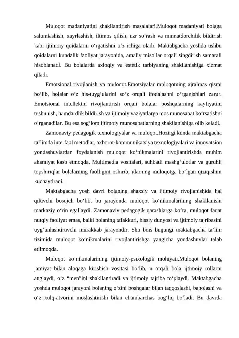 MAKTABGACHA BOLALARDA MULOQOT KO'NIKMALARINI SHAKLLANTIRISH 4
