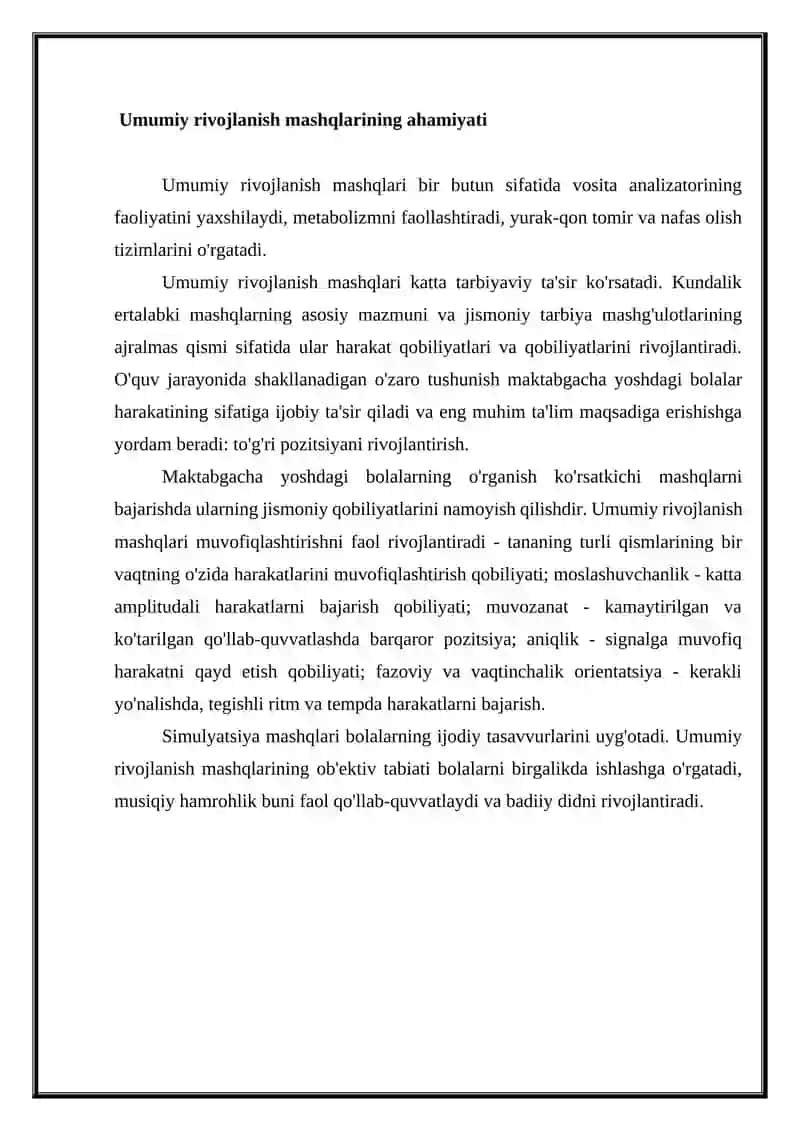 MAKTABGACHA YOSHQAGI BOLALAR UCHUN SPORT MASHQLARI SPORT MASHQLARIGA O'RGATISH METODIKASI 4