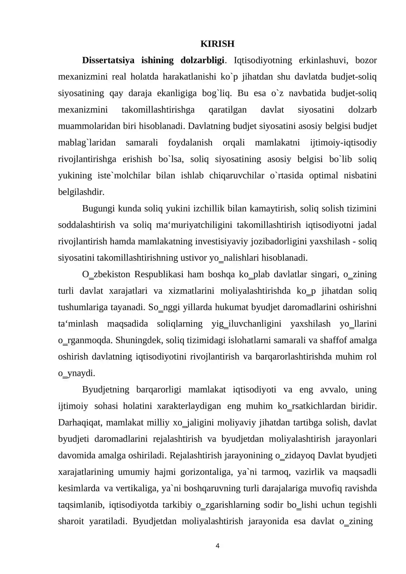 Sоliq tizimi vа sоliq tushumlаrining byudjetdаgi sаlmоg‗i 4