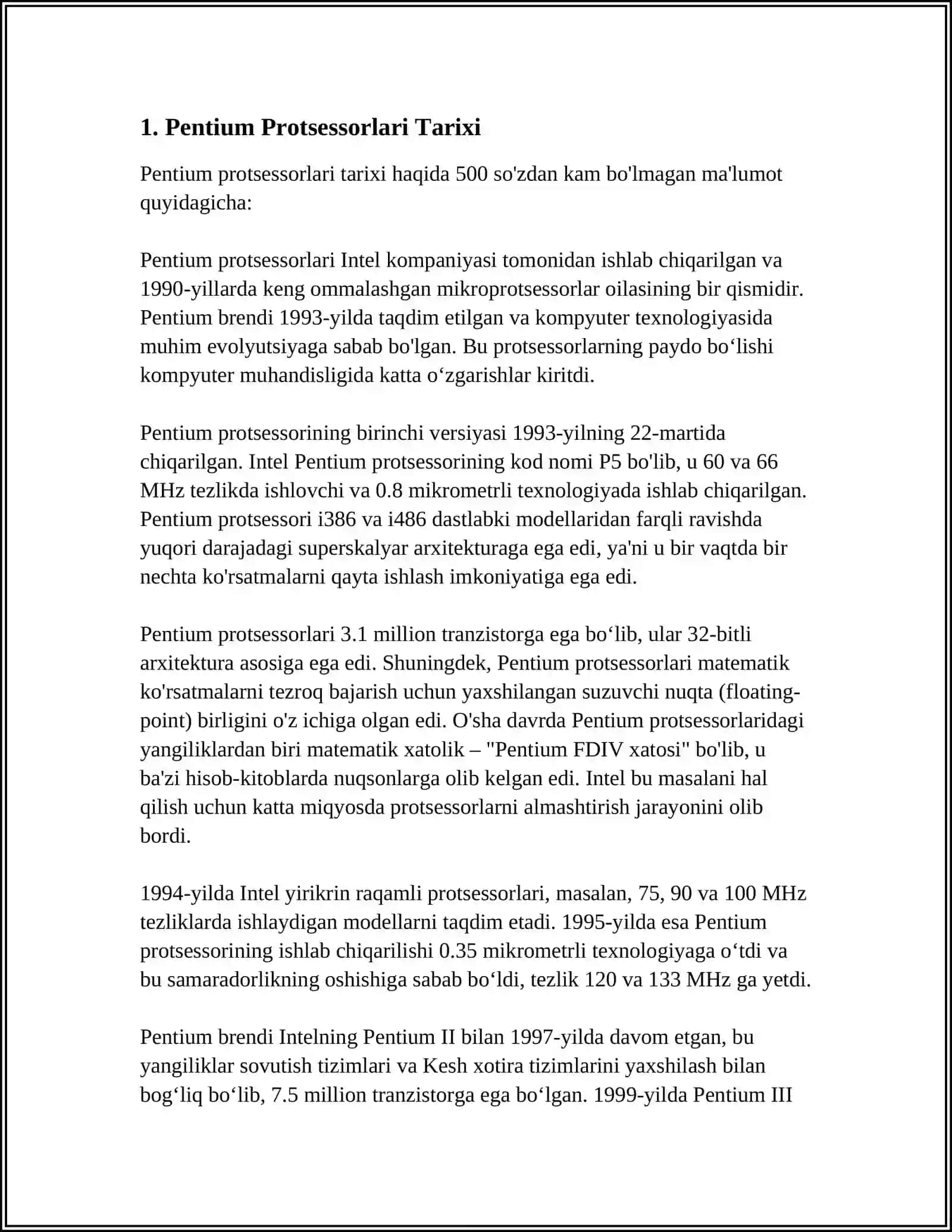 PENTIUM SINFIGA TEGISHLI PROTSESSORLAR.ULARNING ISHLASH PRINSIPLARI, AFZALLIGI VA KAMCHILIKLARI 4