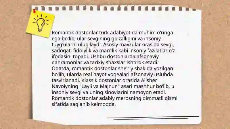 Romantik dostonlarining gʻoyaviy-badiiy xususiyatlari 4