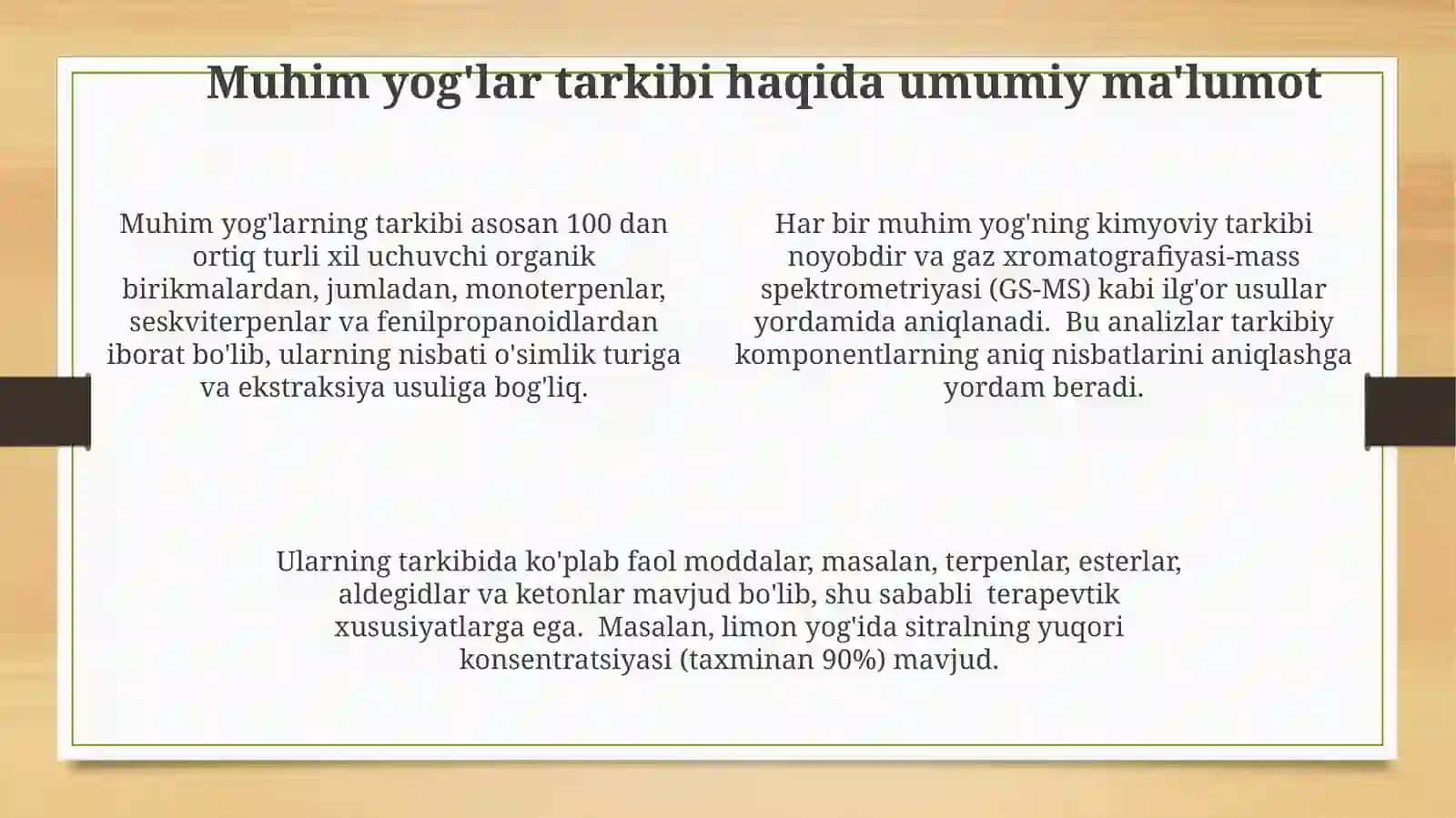 Efir moylari tarkibi va ularning farmatseftikada ahamiyati 4
