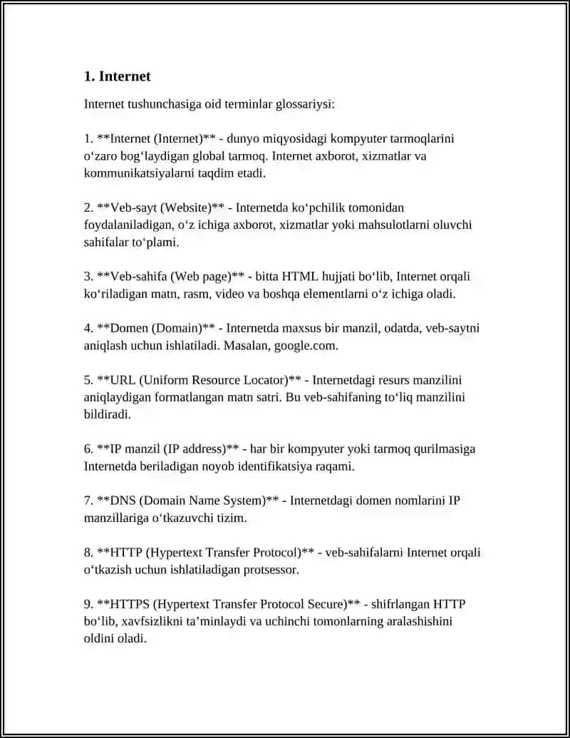 INTERNET TUSHUNCHASIGA OID TERMINLARDAN GLOSSARY TUZISH 4
