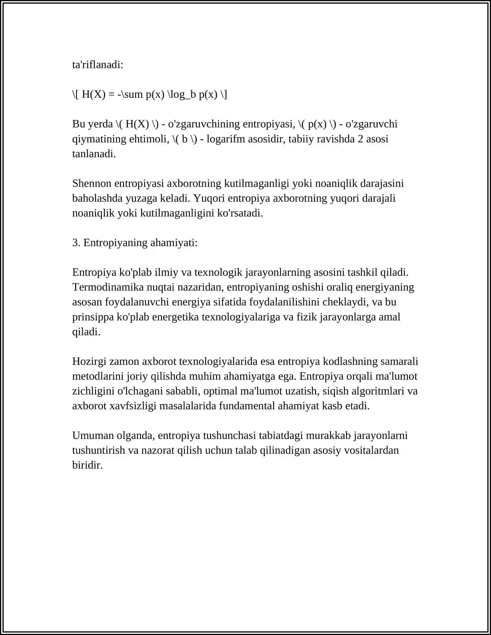 MUSTAQIL ISH Mavzu: ENTROPIYA VA EKOLOGIYA 4