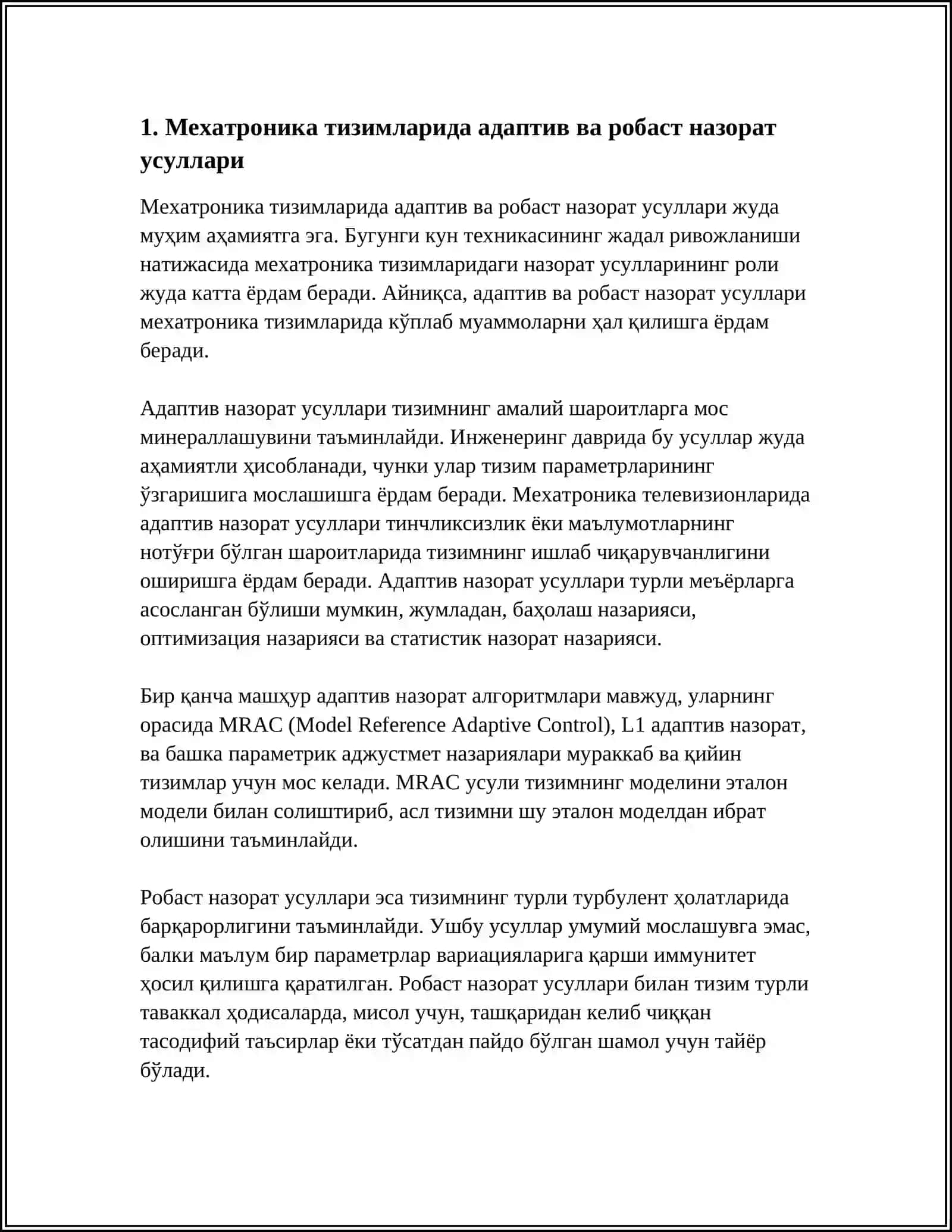 АВТОМАТЛАШТИРИЛГАН ЗАМОНАВИЙ МЕХАТРОНИКА ВА РОБОТОТЕХНИКА ТИЗИМЛАРИНИНГ УСУЛИ 4
