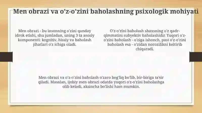Men obrozi va o‘z-o‘zini baholashda bolalarga tengdoshlari va katta yoshdagilarning ta‘siri 4