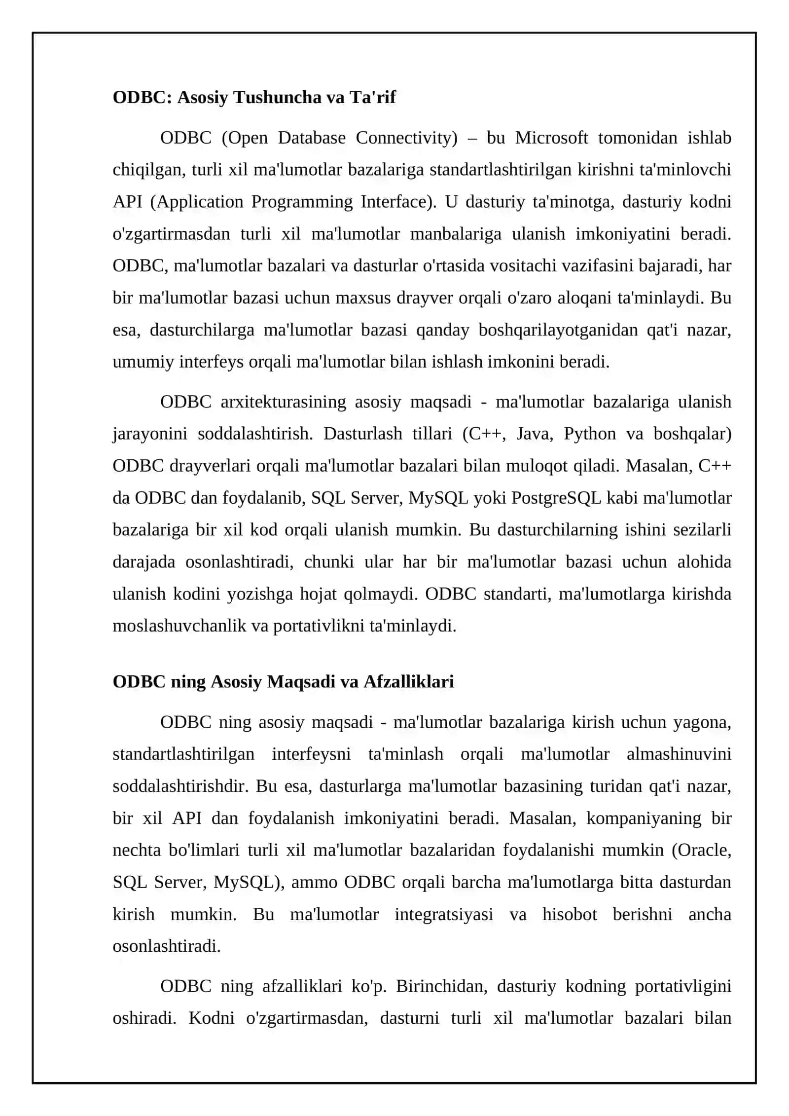 ODBC va ma'lumotlar bazasiga ulanish interfeyslari 4