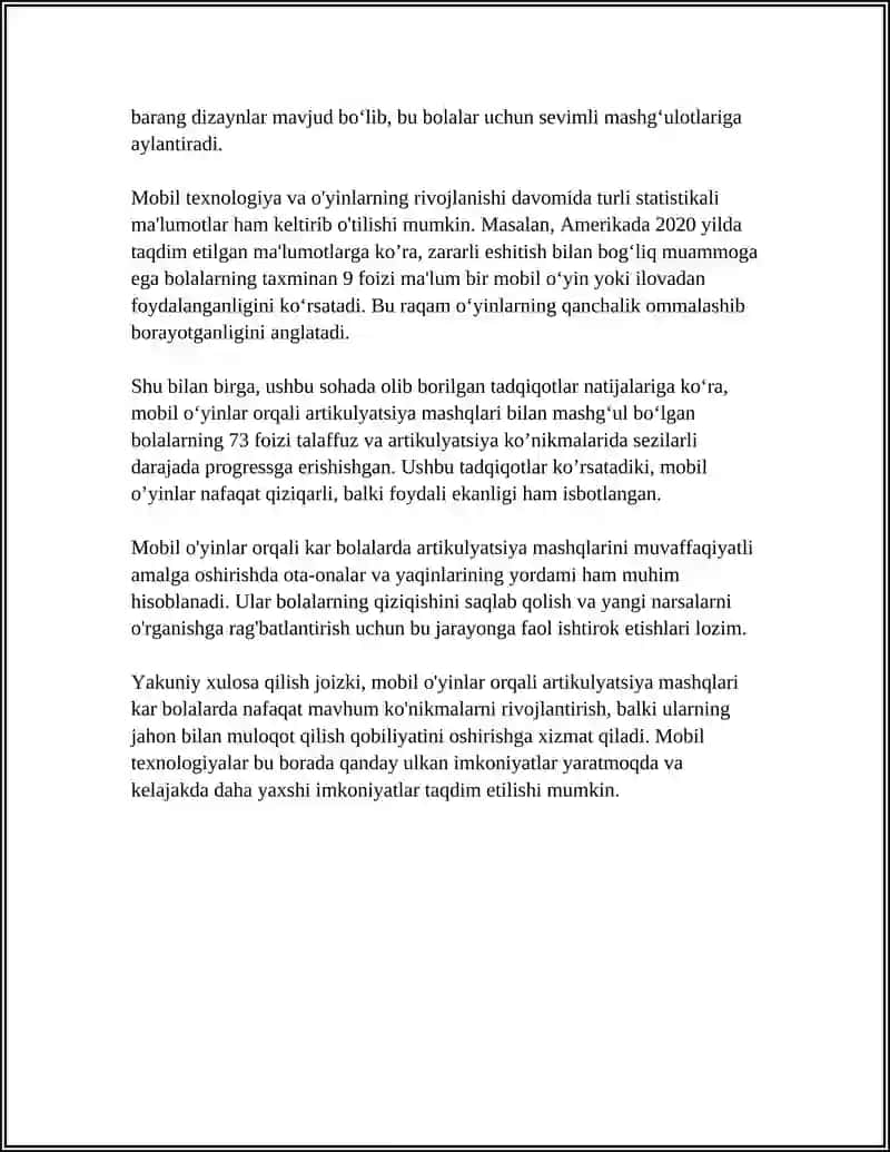 KAR BOLALAR NUTQINI RIVOJLANTIRISH UCHUN MOBIL OʻYINLARDAN FOYDALANISH 4