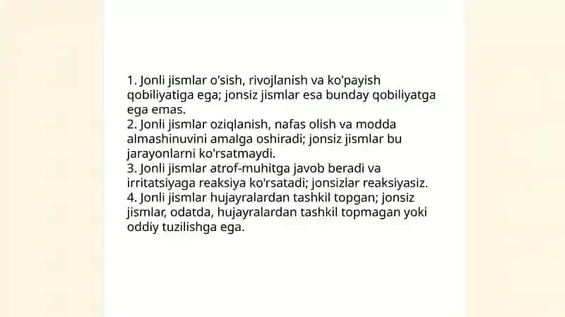 Jonli va jonsiz tabiat haqida maʼlumot berish 4