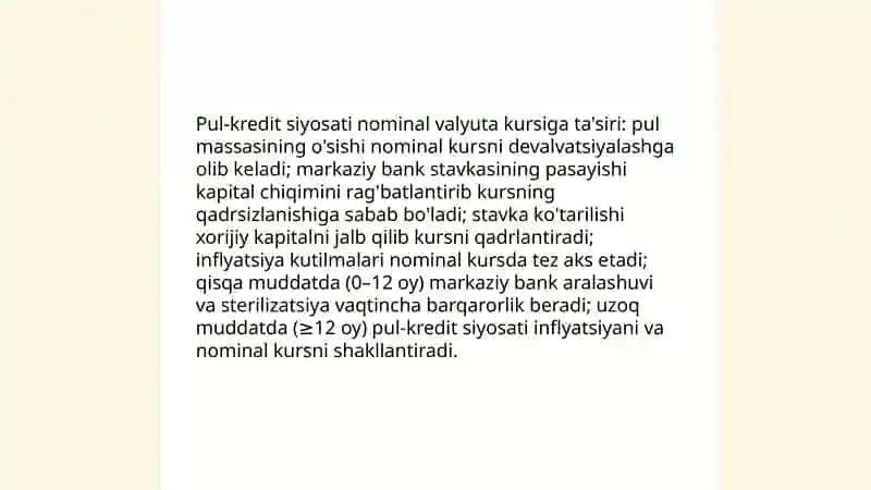 Makroiqtisodiy siyosatning nominal va real valyuta kurslariga ta' siri 4