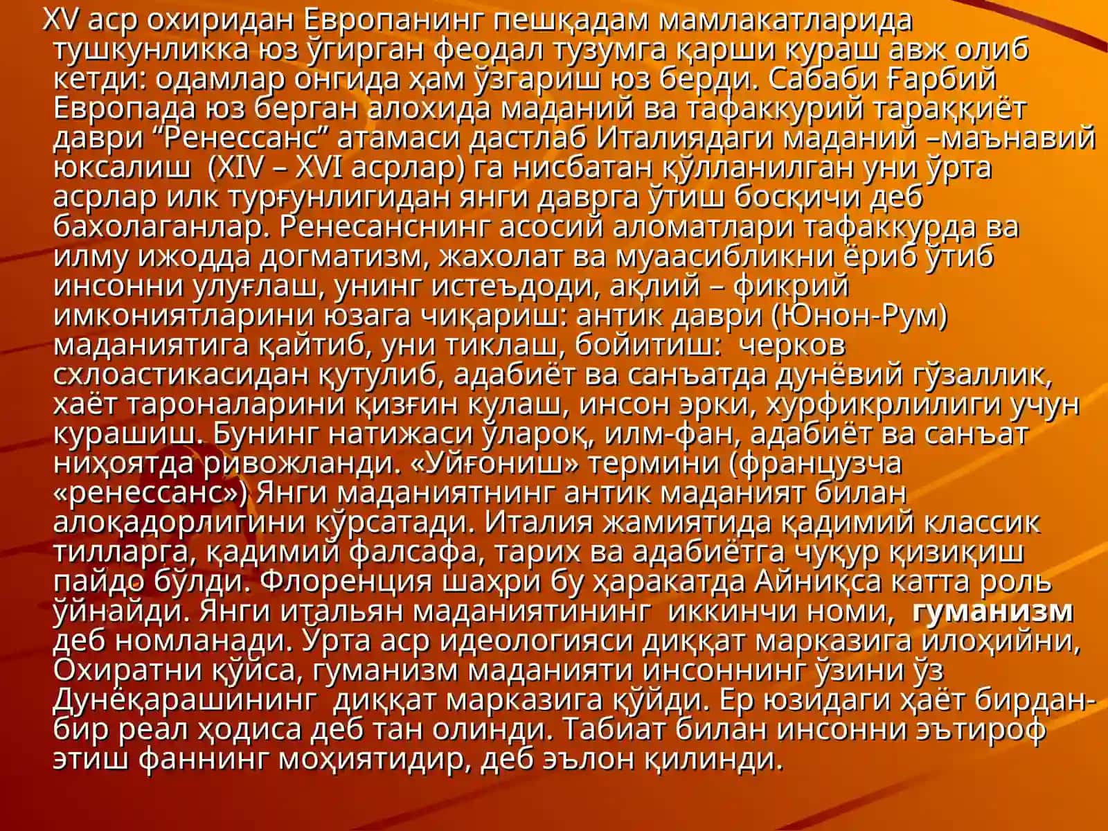 Уйғониш даври.XIV-XVIасрлар Европада илмий билимлар ривожида янги давр 4