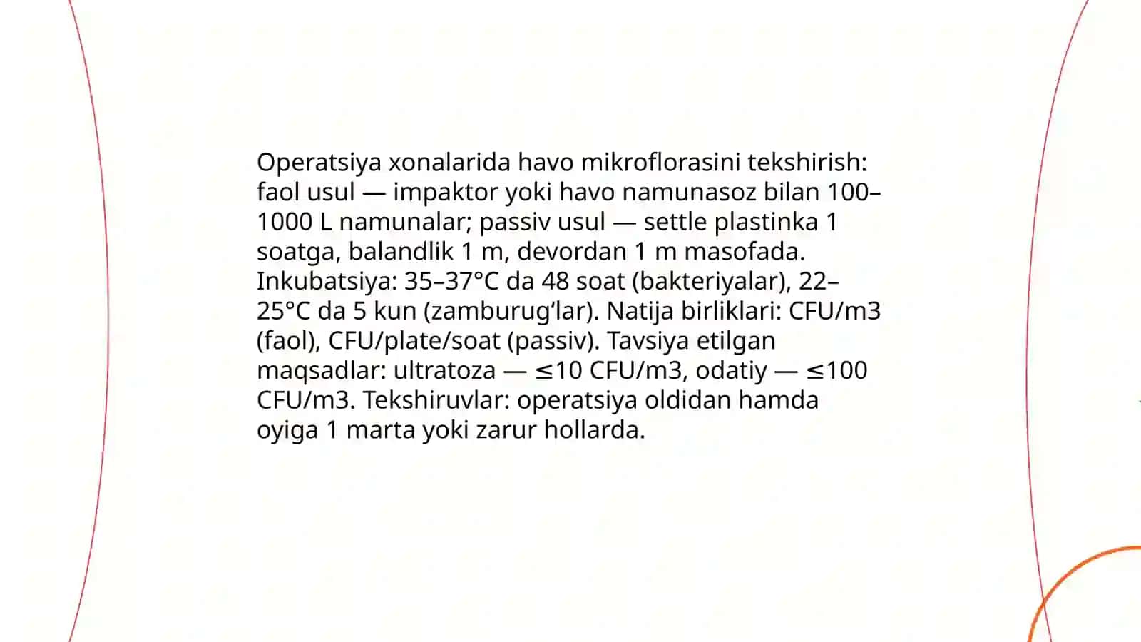 Xirurgik,akusher -ginekologik va unga yondosh bo`lgan bo`limlarnisanitar bakteriologik tekshirish va baho berish 4