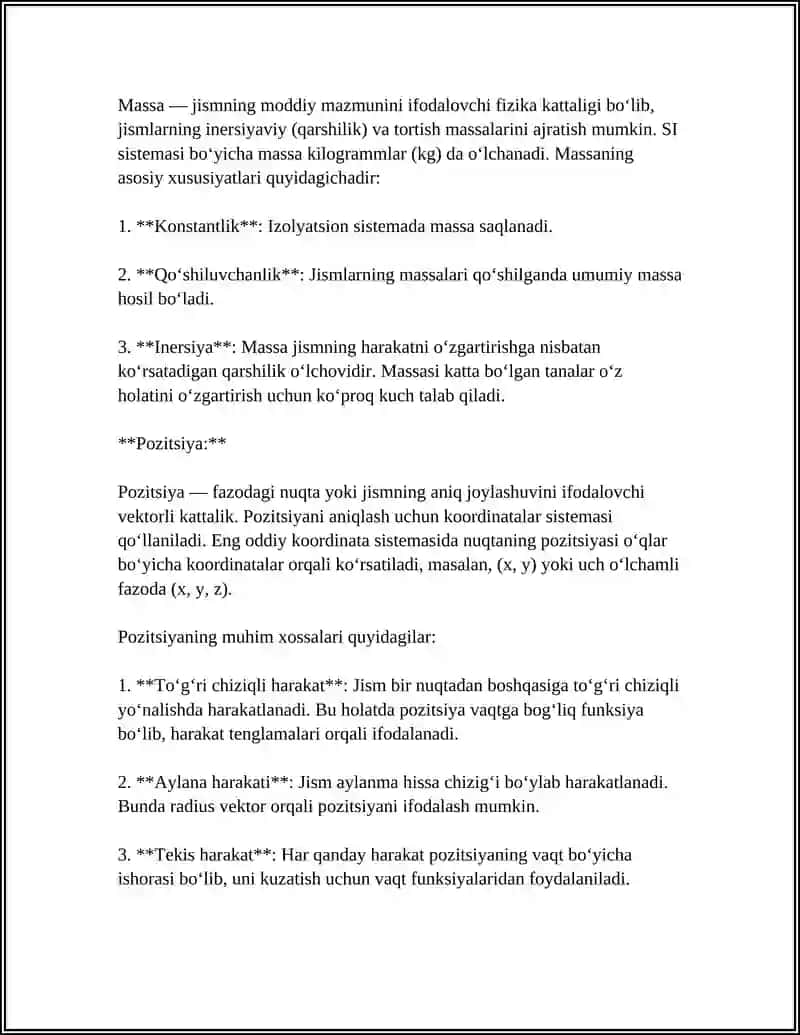Mavzu: MEXANIKA ASOSLARI NYUTON QONUNLARI IMPULS VA IMPULSNING SAQLANISH QONUNI MEXANIK ISH VA ENERGIYA 4