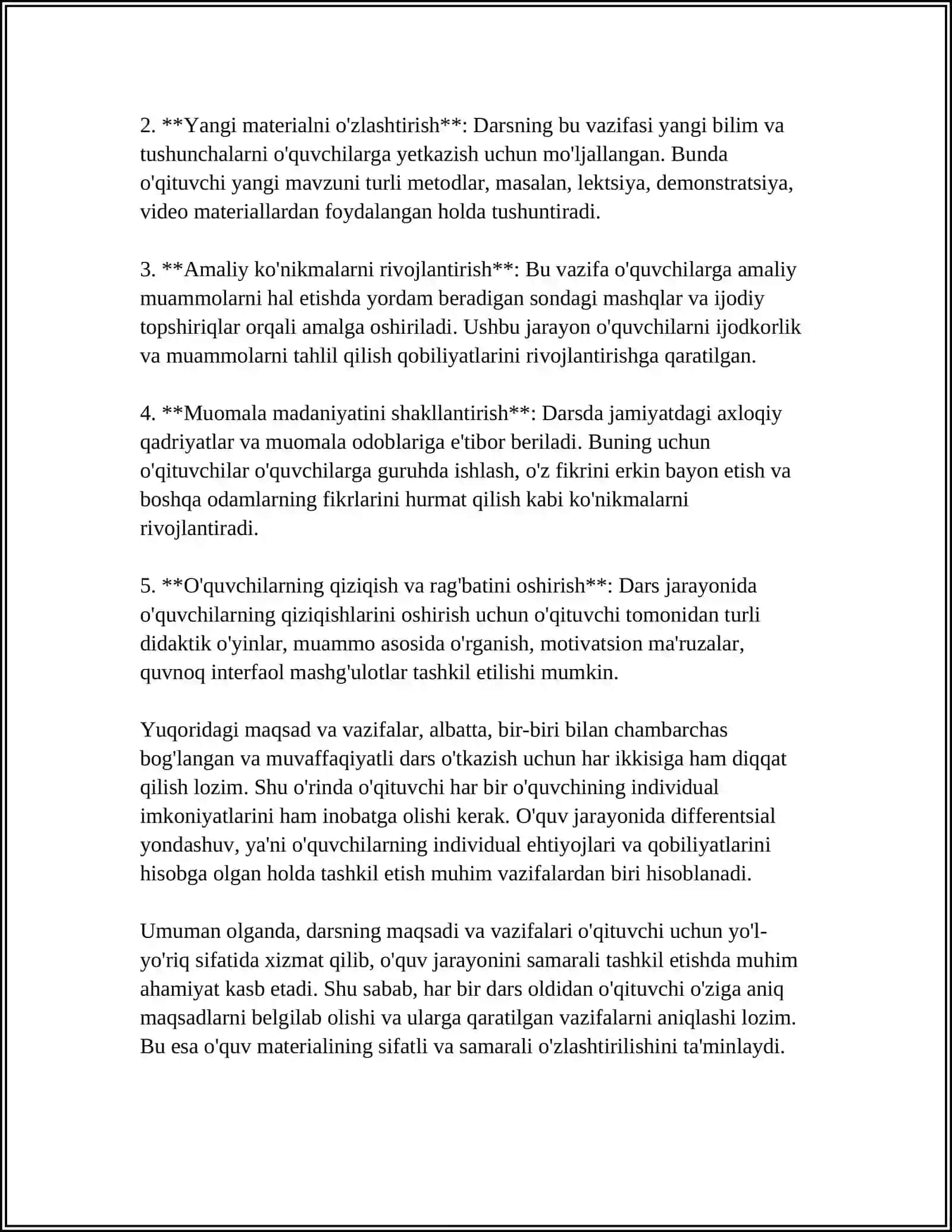 DARSNI TASHKIL QILISHGA TAYYORGARLIK BIR SOATLIK DARS REJA KONSPEKTINI TAYYORLASH 4