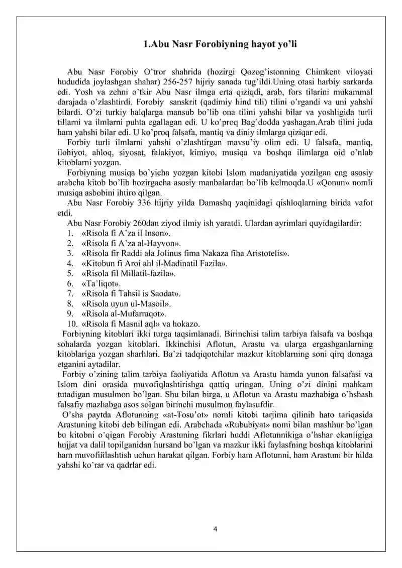 REFERAT, ABU NASR FAROBIYNINIG FALSAFIY QARASHLARI 4
