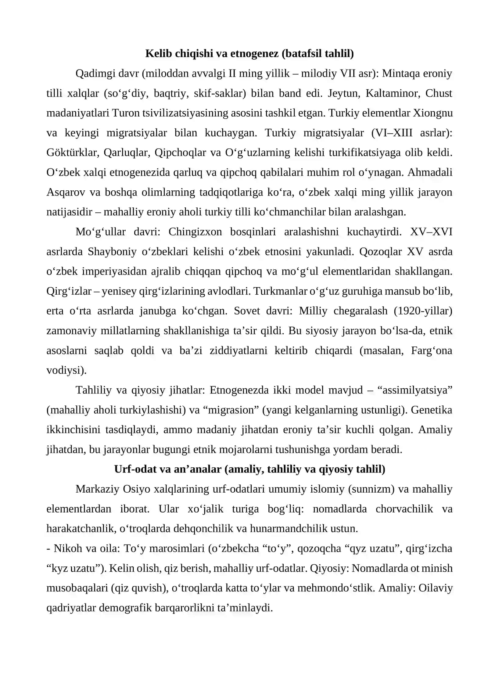 Markaziy Osiyoda istiqomat qilayotgan xalqlar tasnifi, ularning kelib chiqishi, maqola 4