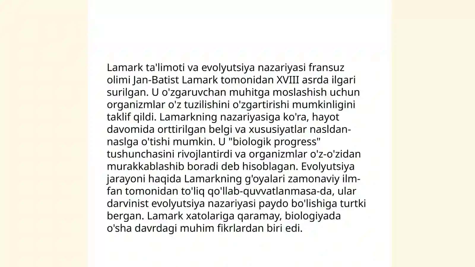 Lamark ta'limotida tabiiy sistema va tur muomolari haqida taqdimot tuzish 4