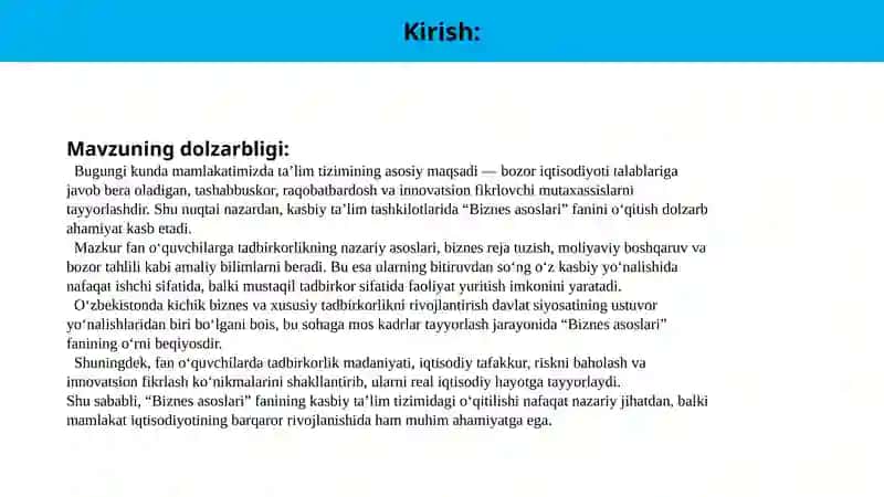 Kasbiy ta'lim tashkilotlari biznes asoslari guruhining loyihalari 4