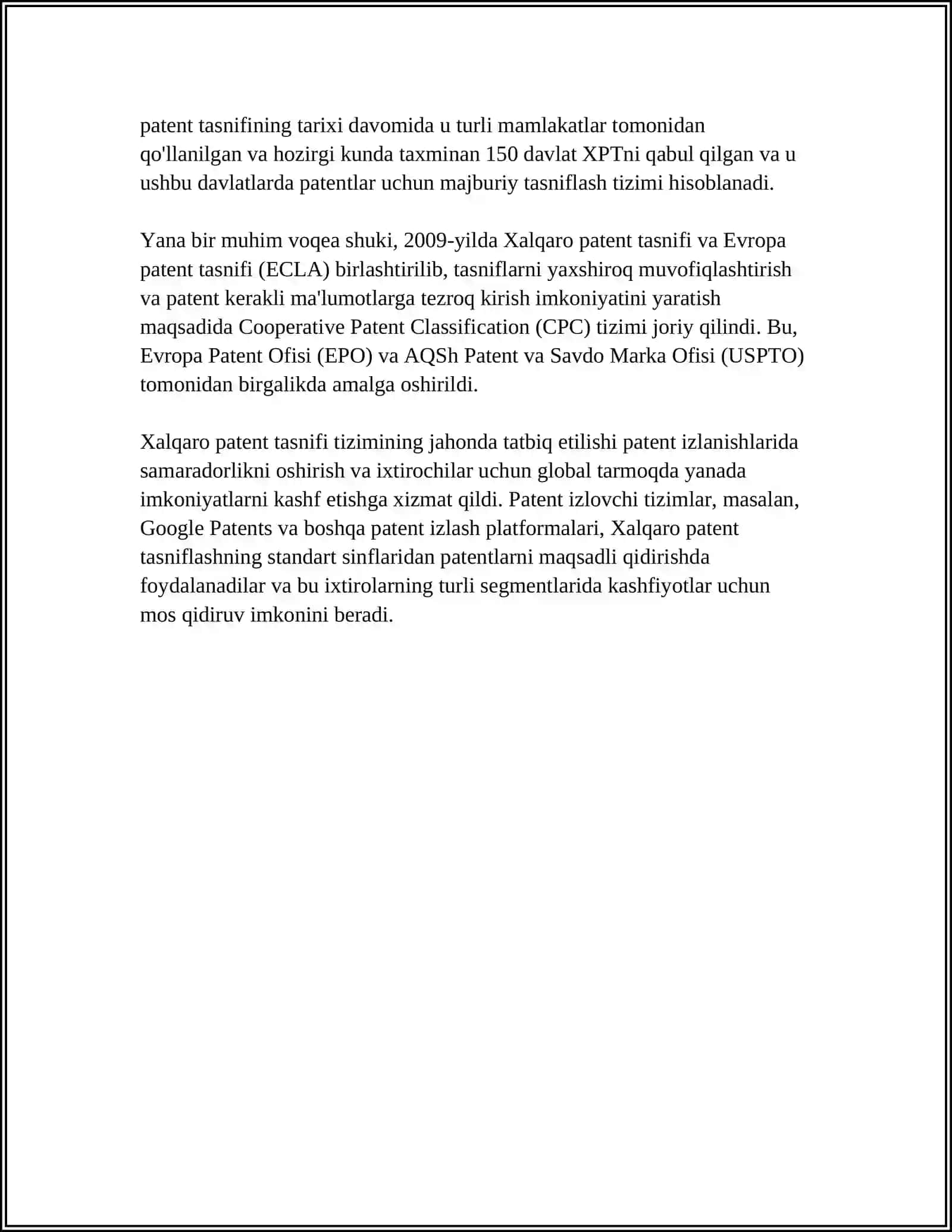 XALQARO PATENT TASNIFI. PATENT AXBOROTI 4
