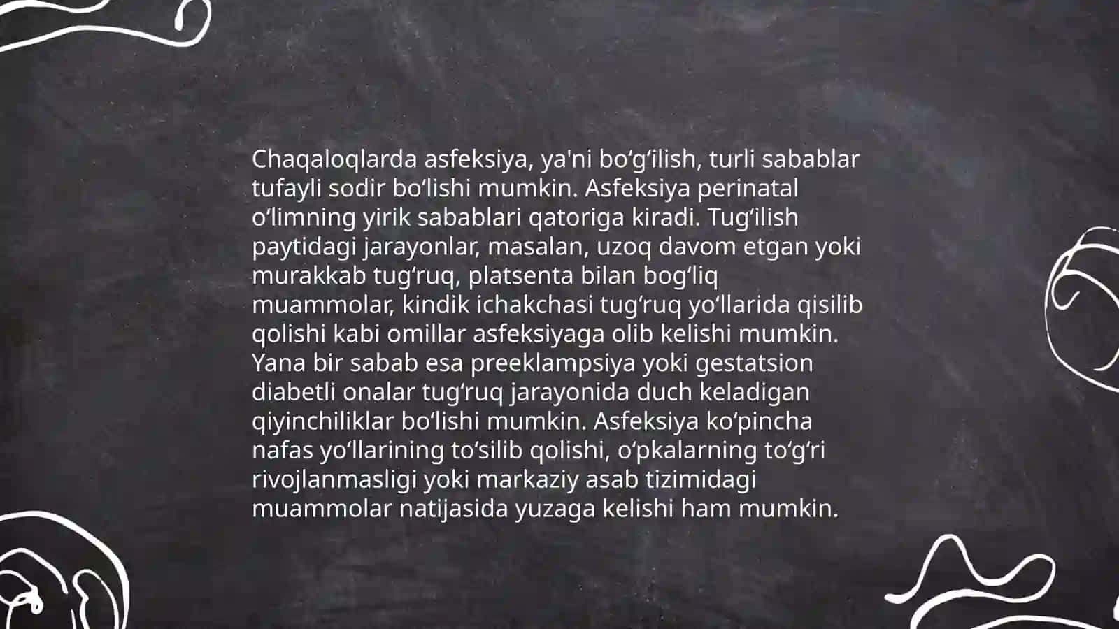 CHaqaloqlarda asfeksiya klinikasi, patagenezi, davosi 4