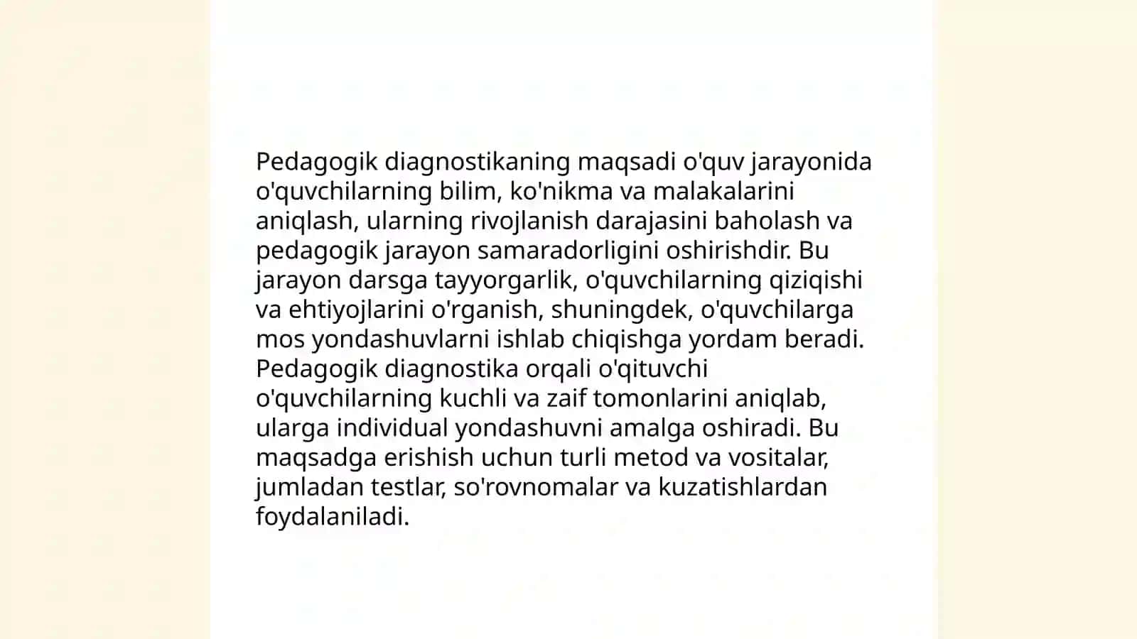 Pedagogik diagnostikaning tushunchasining mohiyati atamalar roʻyxati tuzish orqali yoritish 4