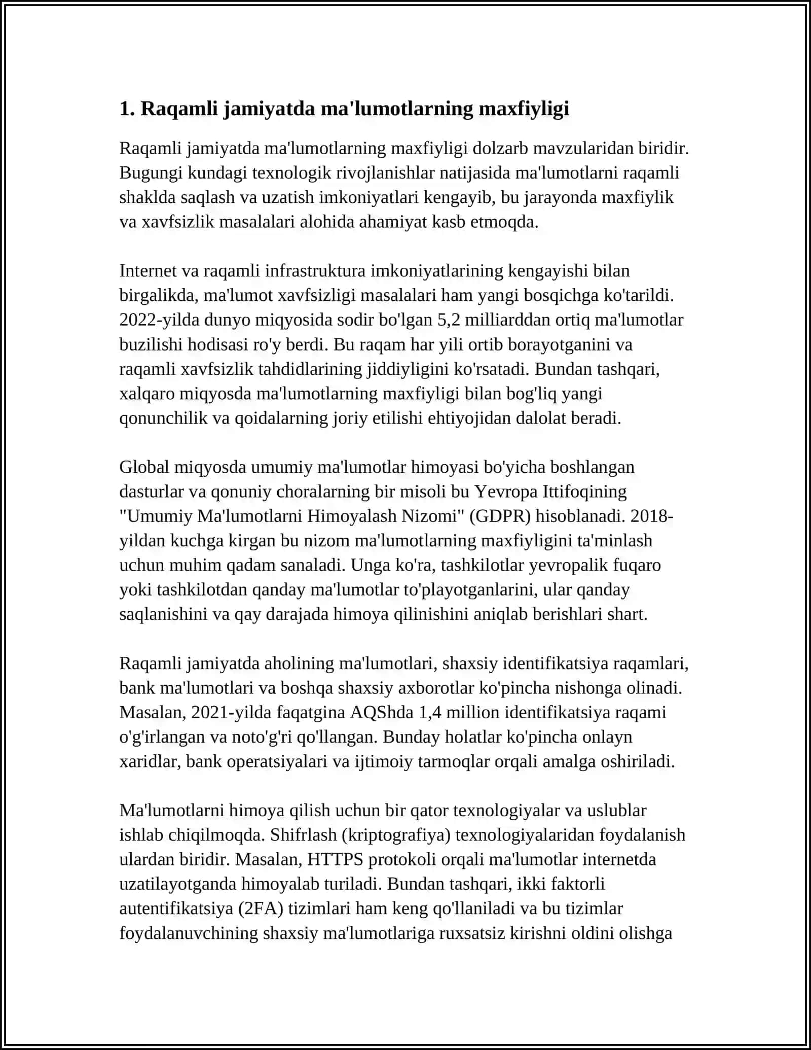 RAQAMLI JAMIYATDA MAXFIYLIK:NAZARIY YANGILIKLAR 4