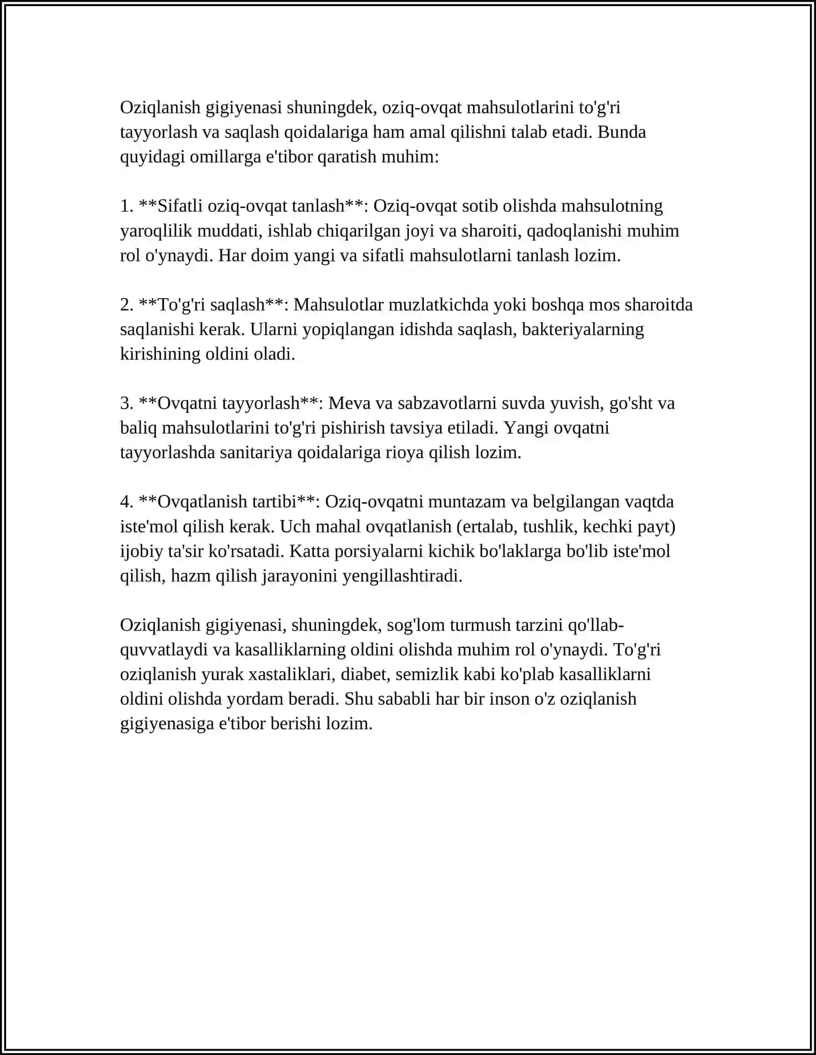 OVQATLANISH GIGIYENASI. OVQATLANISH RATSIONINI TUZISH METODLARI 4