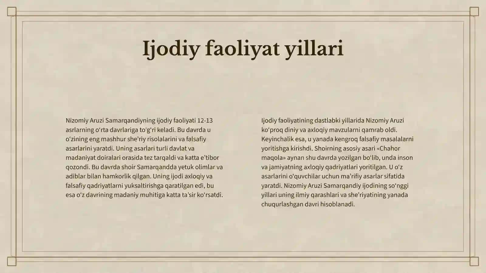 "CHAHOR MAQOLA" (NIZOMIY ARUZI SAMARQANDIY) ASARI TAHLILI 4