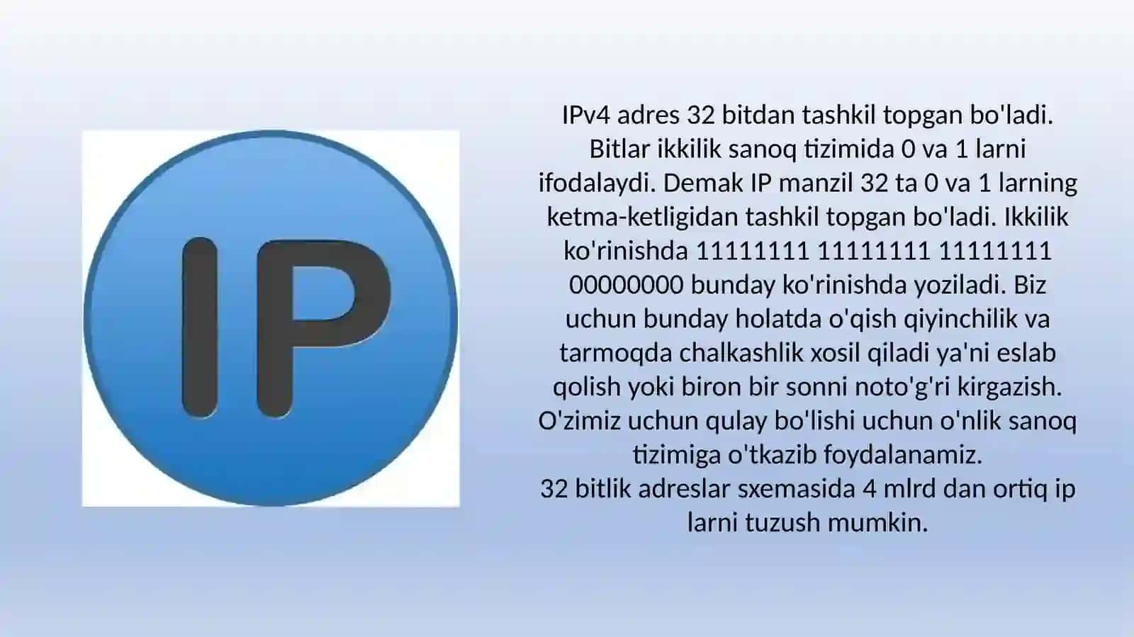 IP adreslar bilan ishlash haqida ma'lumot 4
