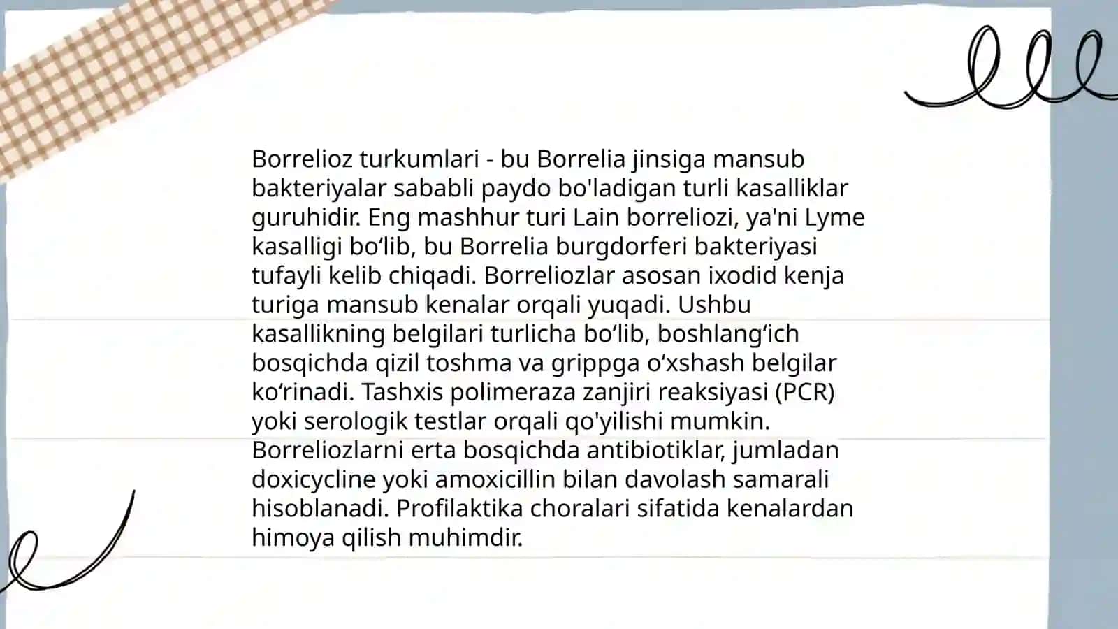 Borreliozlar morfologiyasi strukturasi tarqalganligi keltirib chiqaruvchi kasalliklar labaratoriyasi diagnostikasi 4