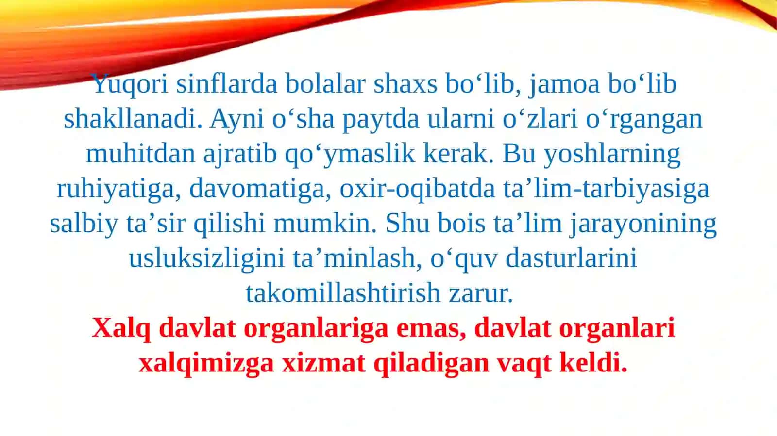 O`ZBEKISTON RESPUBLIKASIDA TA’LIM SOHASIDAGI DAVLAT SIYOSATINING ASOSIY TAMOYILLARI 4