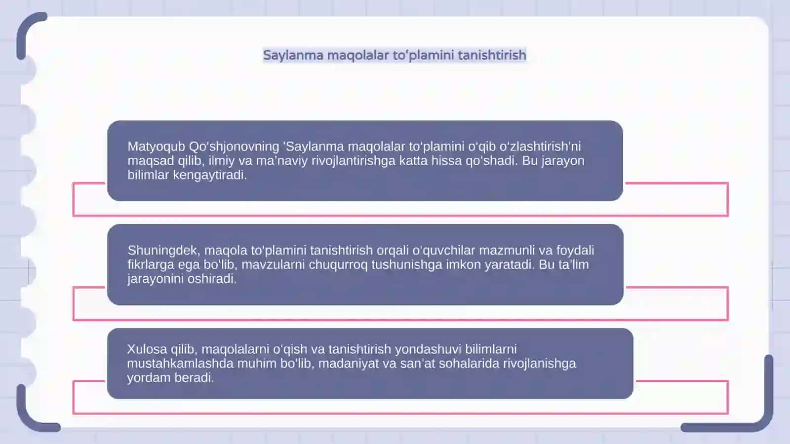 Saylanma maqolalar to‘plamini o‘qib o‘zlashtirish 4