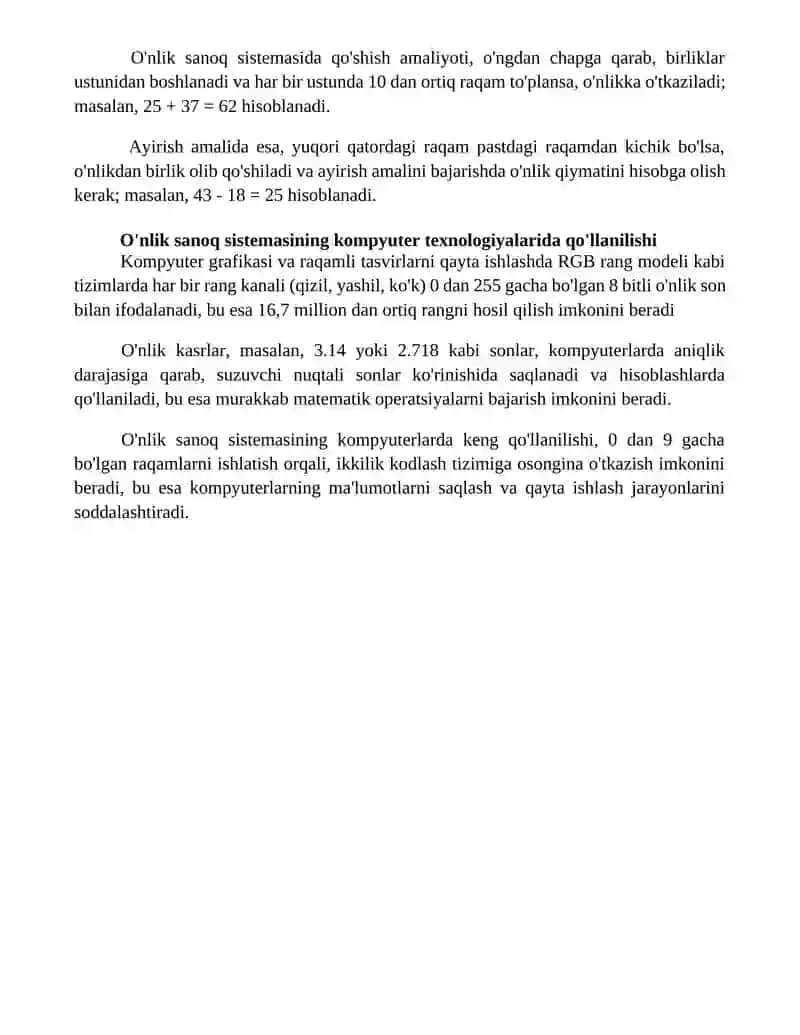 O'nlik sanoq sistemasi xususiyatlari va uning nomerlashga asos qilib olinishi 4