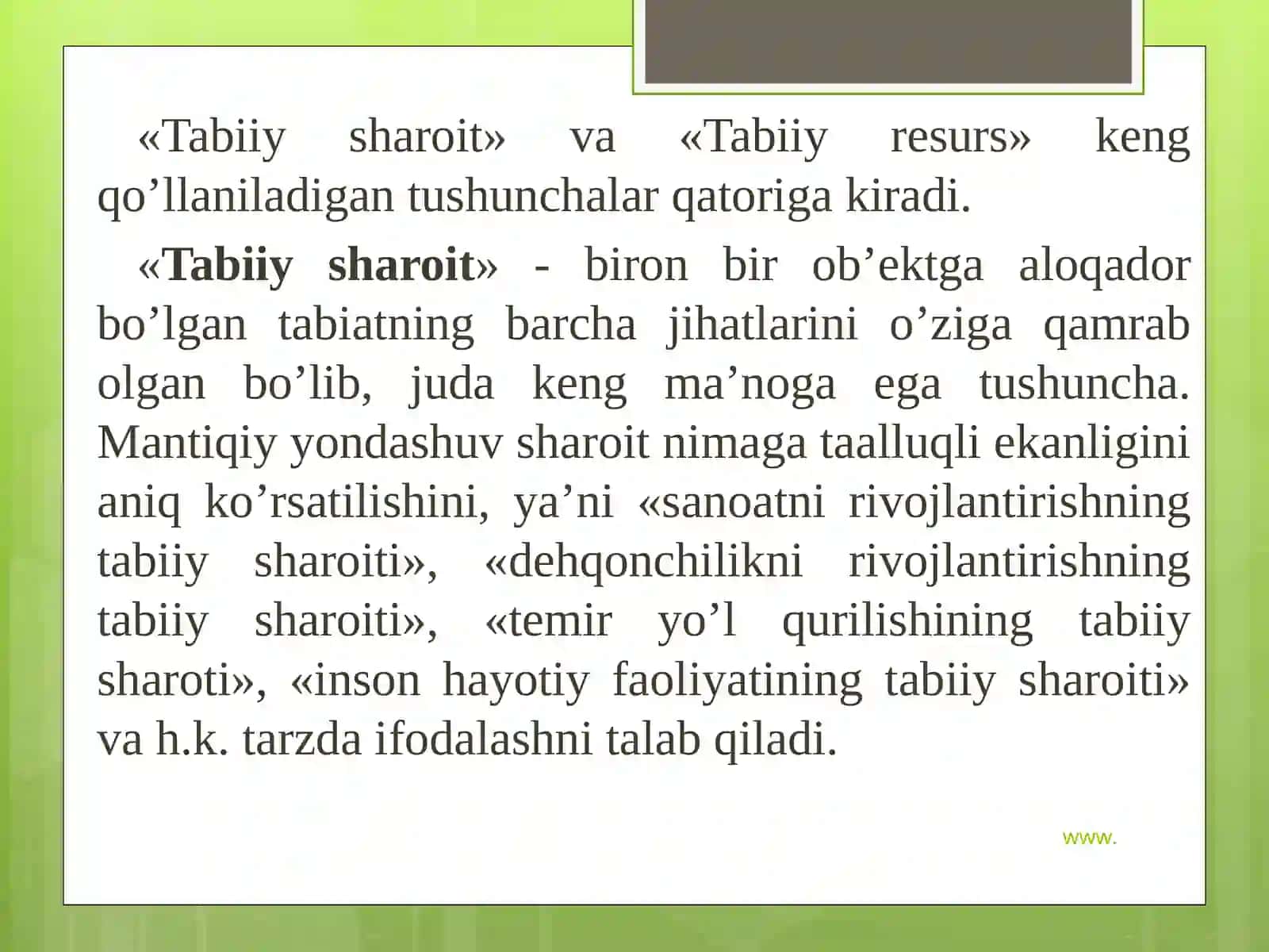 Tabiiy resurslar va ulardan oqilona foydalanish 4