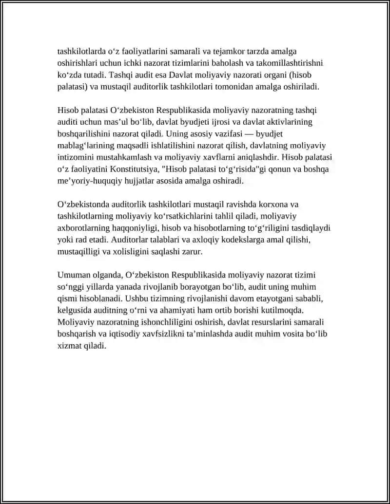 O‘ZBEKISTON RESPUBLIKASI MOLIYAVIY NAZORAT TIZIMIDA AUDITNING ROLI 4