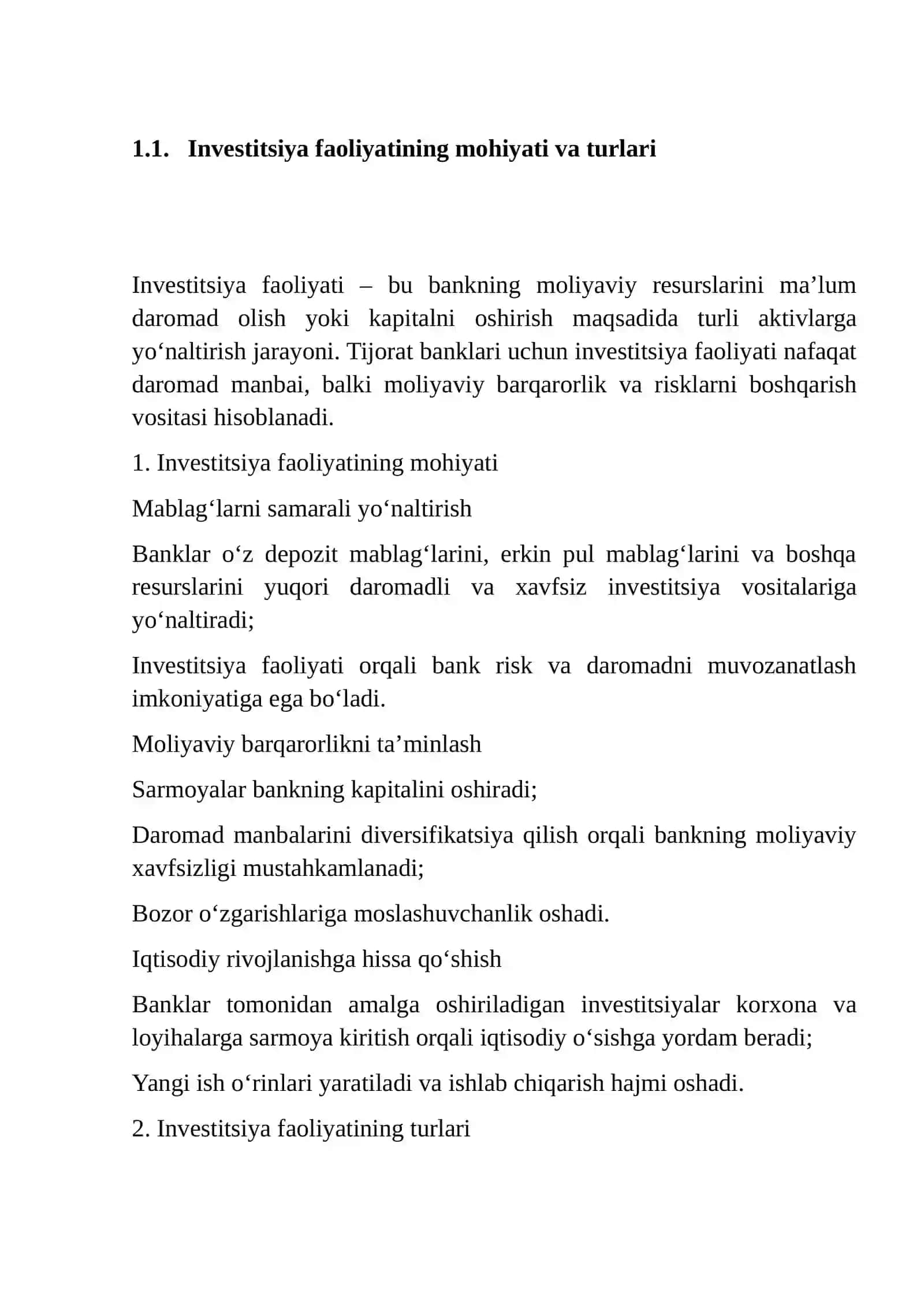 TIJORAT BANKLARIDA INVESTITSIYA FAOLIYATINING HISOBI 4