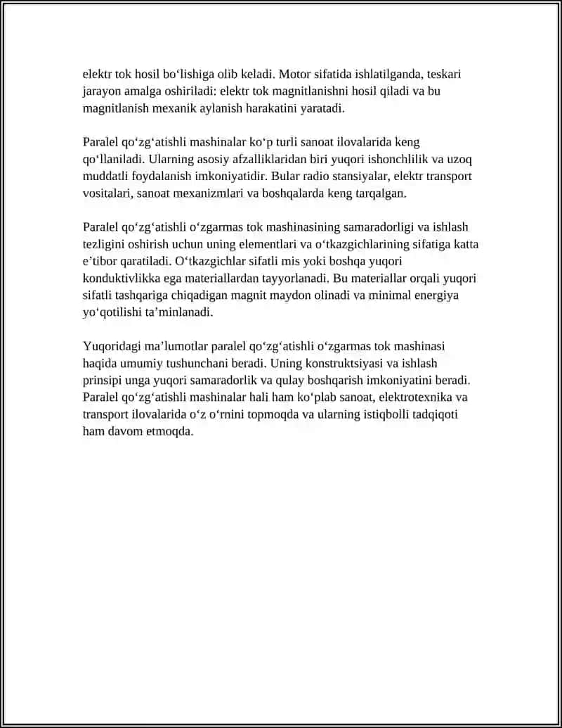 PARALLEL QOʻZGʻATISHLI OʻZGARMAS TOK MASHINALARINI LOYIHALASH 4