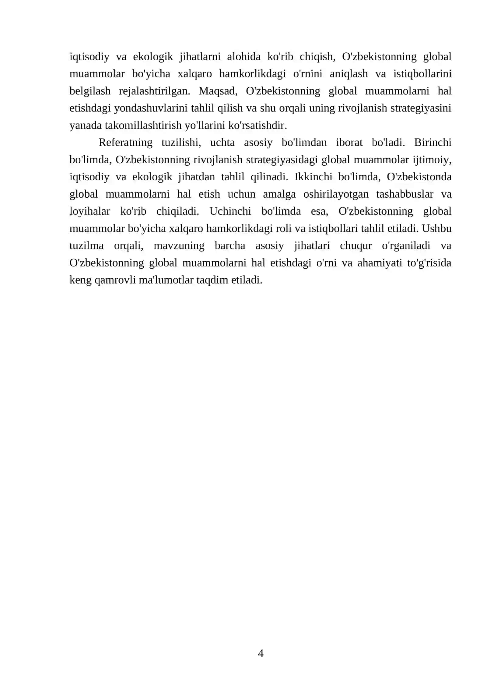 2011-2021 yillardagi Òzbekistonni yanada rivojlantirish bòyicha xarakatlar strategiyasida global muammolarning tasnifi 4
