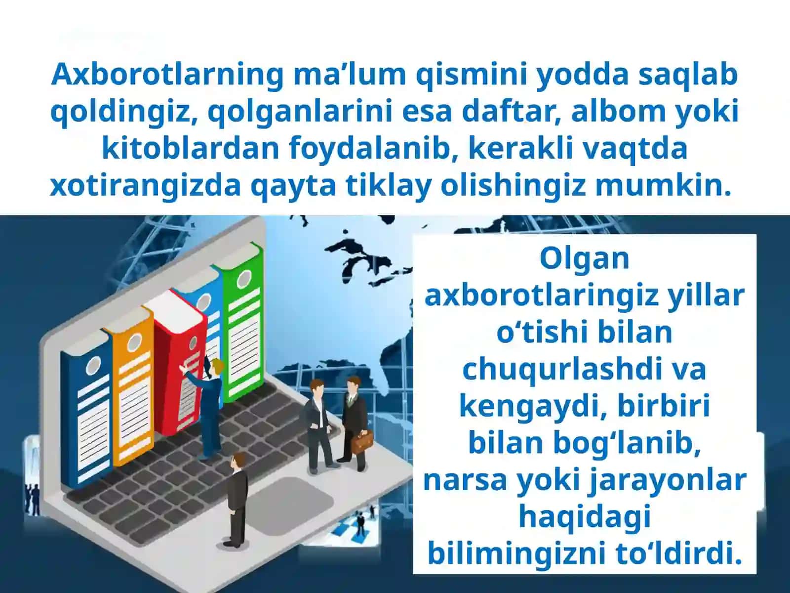 "Axborotlar ustidabajariladigan amallar" mavzusida tayyorlagan bir soatlik DARS ISHLANMASI 4