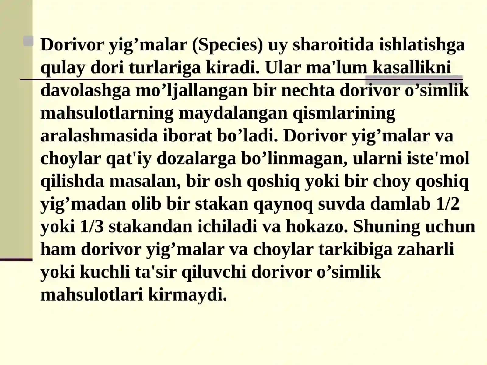 Xalq tabobatida dorivor o’simliklardan yigma va dori shakllarini tayyorlash 4