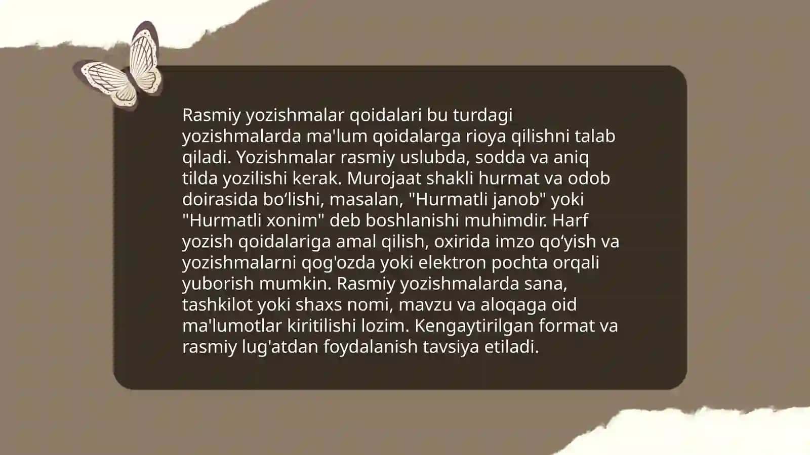 Xizmat yozishmalari. Xatlar matni ustida ishlash va shakllantirish 4