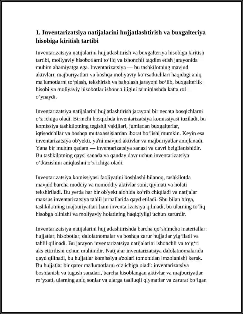 INVENTARIZATSIYA NATIJALARINI BUXGALTERIYA HISOBIDA AKS ETTIRISH 4